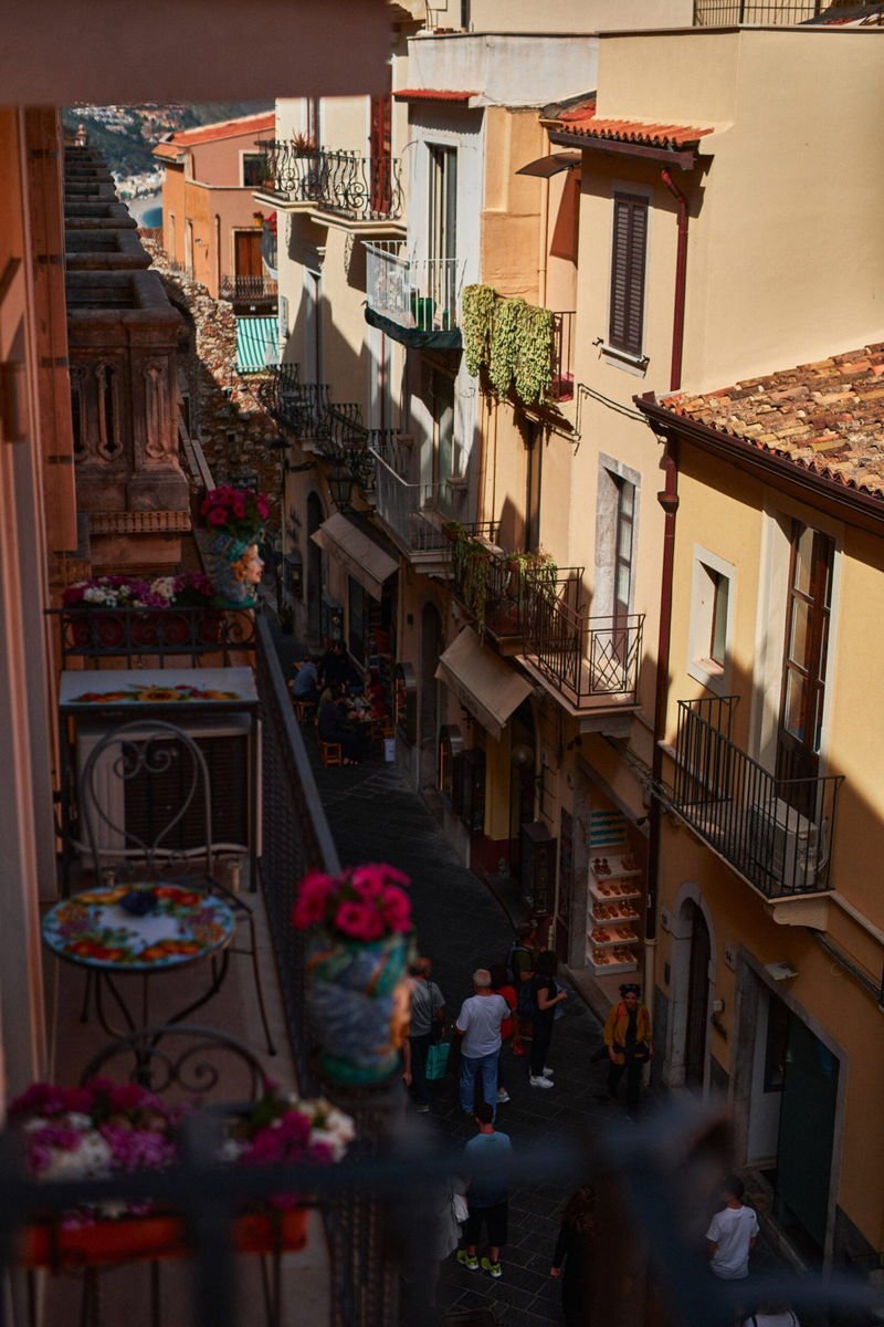 View from the suite balcony down a street towards the sea